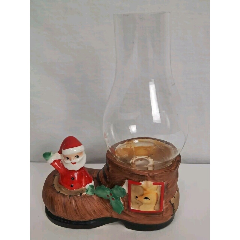 Vintage National Potteries Co. Columbus OH Christmas Shoe Candle Lantern Santa
